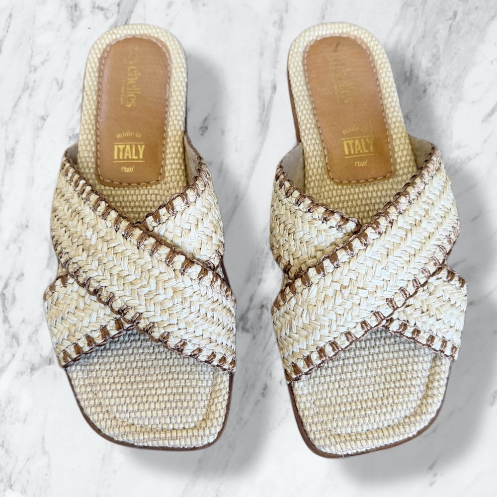 Seychelles Cream & Brown Braided Slide Sandals